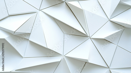 Geometric, white 3D surface creates a modern and sleek background with hard shadows and angular