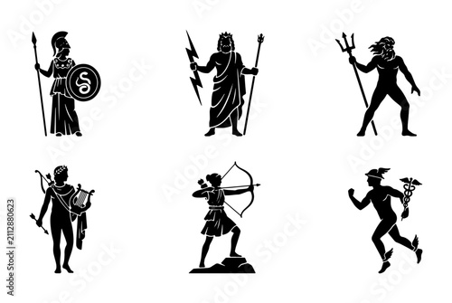 Canvastavla Greek Gods Icons, Mythology Figures Silhouette Collection, Ancient Heroes Vector