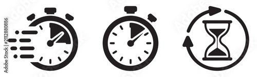 Bild auf Leinwand Set of stopwatch icons with motion blur effect and hourglass signs representing fast time management