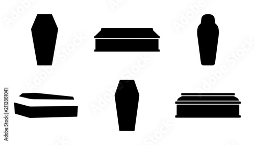 Foto Funeral Casket Silhouettes, Burial Container Icons, Death and Mourning Vector Gr
