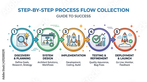 Картината върху платно Five Step Process Flow Infographic for Business Success
