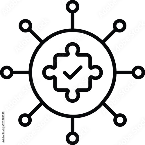 Canvas Print Business solution network icon representing central puzzle piece with verified c