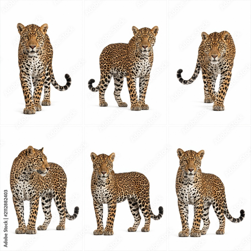Naklejka premium Adult leopard standing isolated on pure white background