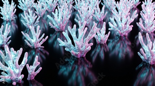 Futuristic Cyberpunk Glowing Digital Coral Structures Abstract 3D Render Background