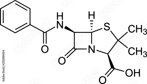 Quadro su tela Chemical structure of penicillin antibiotic molecule