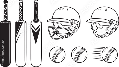 Realistic Cricket Bats Helmets and Leather Balls Equipment Vector