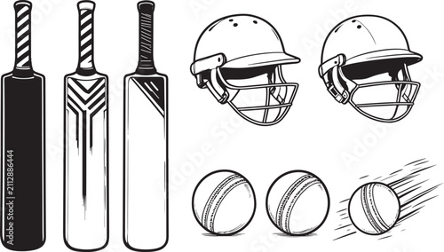 Realistic Cricket Bats Helmets and Leather Balls Equipment Vector