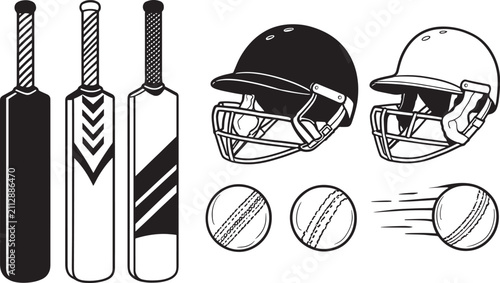 Realistic Cricket Bats Helmets and Leather Balls Equipment Vector