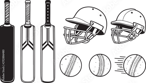 Realistic Cricket Bats Helmets and Leather Balls Equipment Vector