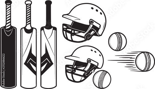 Realistic Cricket Bats Helmets and Leather Balls Equipment Vector