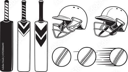 Realistic Cricket Bats Helmets and Leather Balls Equipment Vector