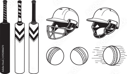 Realistic Cricket Bats Helmets and Leather Balls Equipment Vector