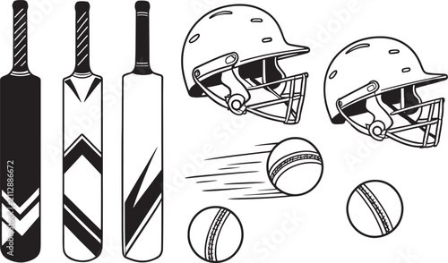 Realistic Cricket Bats Helmets and Leather Balls Equipment Vector