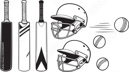 Realistic Cricket Bats Helmets and Leather Balls Equipment Vector