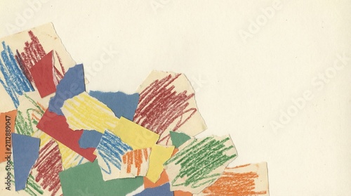 Retro Crayon Collage Art,Naive Kids Collage Style,Playful Halftone Doodle Art, Vibrant Crayon Collage on Blank Background