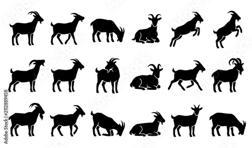 Obraz na płótnie Goat silhouette collection with diverse farm animal standing walking grazing and