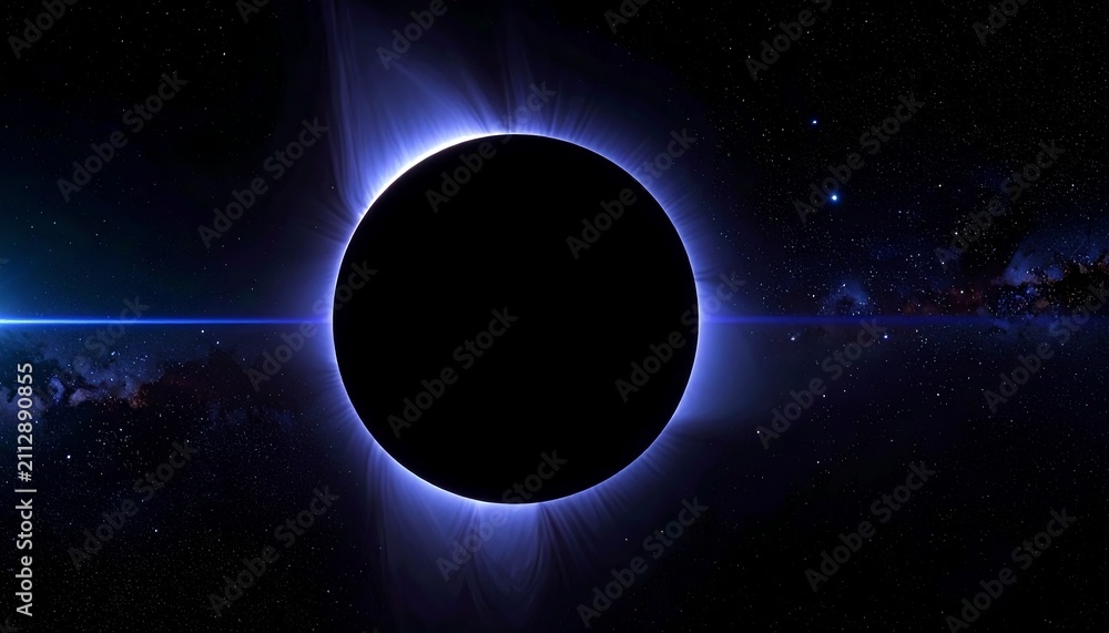 Fototapeta premium Stunning Solar Eclipse with Radiant Halo and Starry Sky
