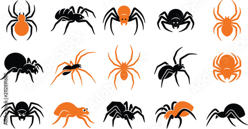 Fotografie Halloween spider icon set featuring black and orange insect graphics halloween a