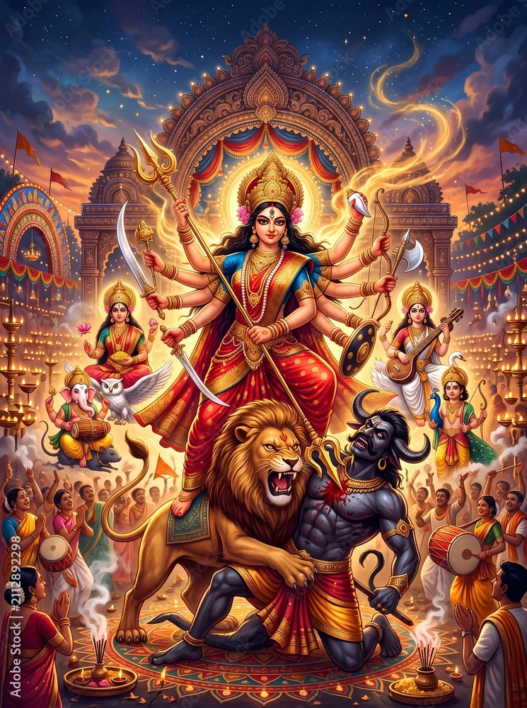 Fototapeta premium Happy Durga Puja Day Card Illustration