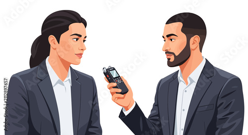 Male Interviewer Holding Digital Voice Recorder