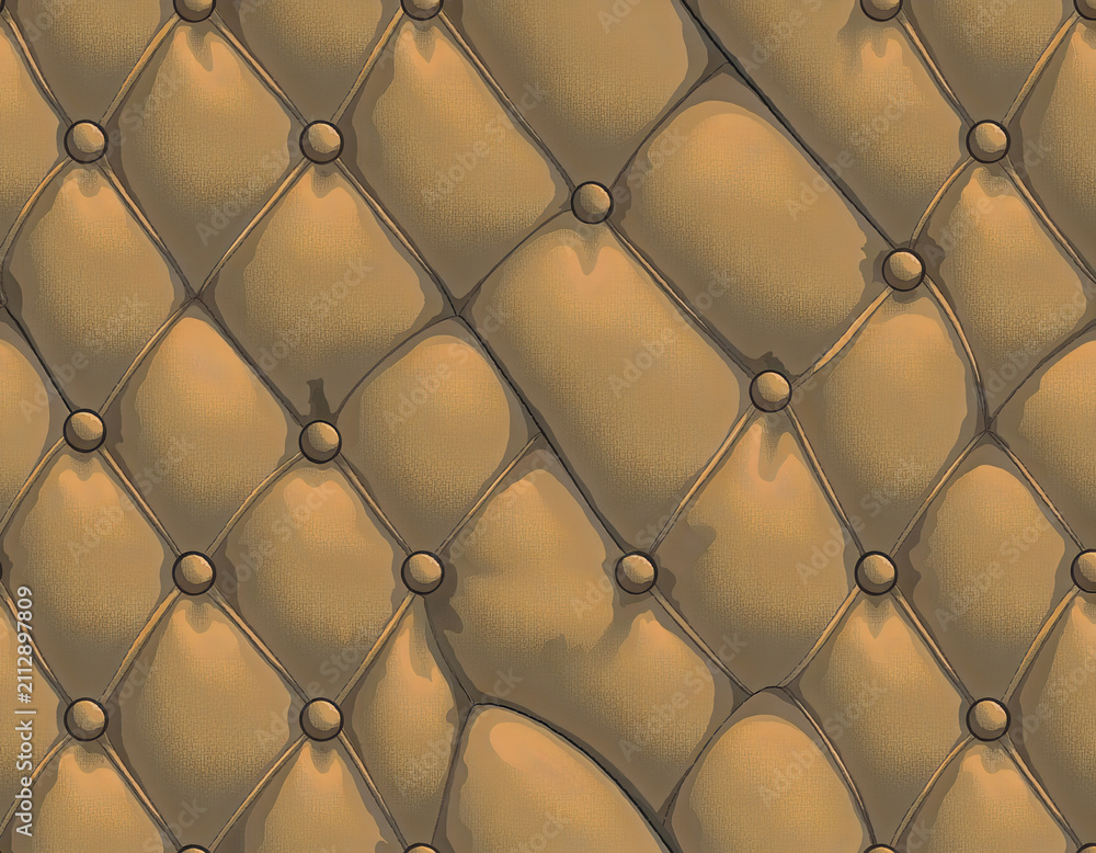 Obraz premium Seamless warm neutral tactile tufted quilted upholstery pattern, tone-on-tone caramel texture for wallpaper, wrapping paper, textile and background design, minimalist boho quiet-luxury repeat