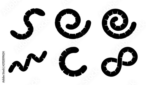 Konstfotografi Worm Icons, Earthworm Silhouettes, Garden Critter Vector Set, Organic Shapes