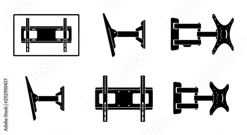 TV Mount Vector Icons Set, Wall Bracket Graphics, Flat Screen Holder Collection, Modern Technology Accessories