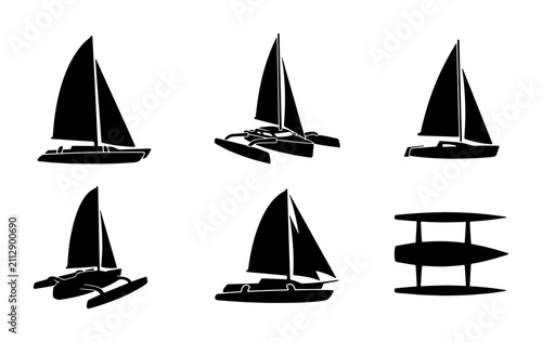 Fotografie Sailboat Collection: Monohull and Catamaran Vector Icons for Nautical and Marine