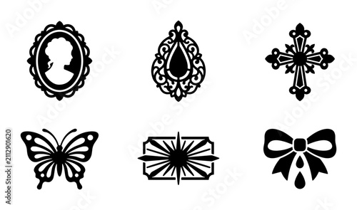 Ornate Vintage Ornaments, Decorative Elements, Victorian Style Icons, Elegant Black Silhouettes