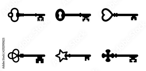Vintage Key Collection, Ornate Skeleton Keys, Decorative Antique Lock Access Icons