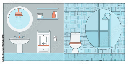Foto Bathroom Fixtures Illustration Featuring Sink Toilet And Shower