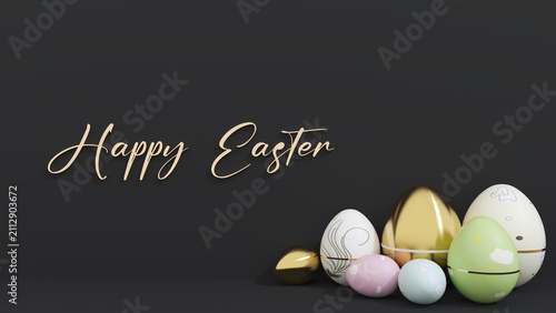  Happy Easter scene featuring a collection of colorful eggs
