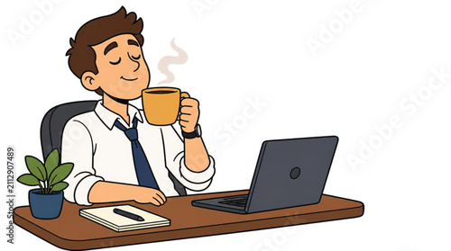 Stylized illustration of a potted plant on an office desk, representing growth, nature, and office life.