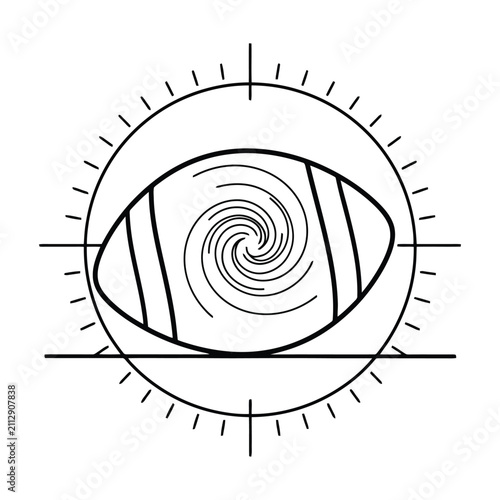 Abstract eye symbol with spiral iris and circular frame isolated on transparent background