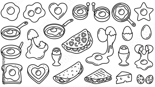 фотографія Breakfast egg and cooking icons set with minimalist black line style