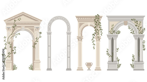 Bild auf Leinwand Set of stone classic archways with climbing plants for architectural decor