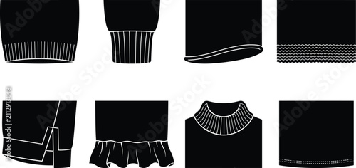 Foto Collection of black clothing hem and cuff silhouettes featuring various garment
