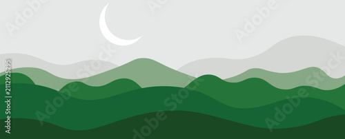 Minimalist mountain background. Abstract landscape of hills in green tones. Illustration design for home decor, wallpaper, prints, banners, and interior decoration.