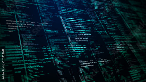 Close Up Of Programming Source Code Display On Dark Digital Interface Representing Software Development, Cybersecurity, Data Processing And Modern Information Technology, 3d Rendering