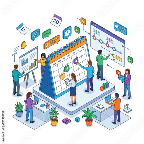 Team Planning Project Schedule Calendar Meeting Business Infographic Isometric