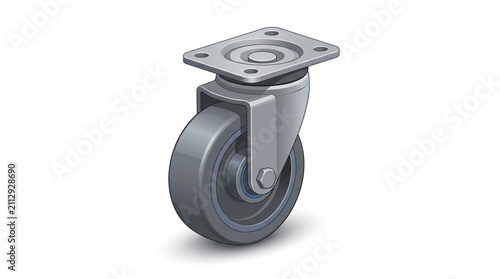 A detailed 3D render of a single gray swivel caster wheel, perfect for industrial or furniture applications, isolated on a white background