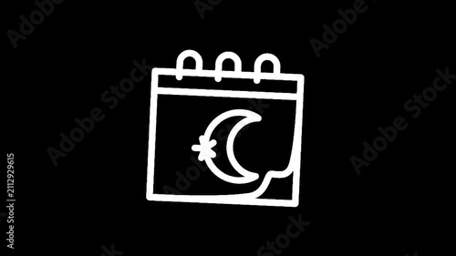 Hand-drawn calendar icon with a crescent moon and star symbol on a black background