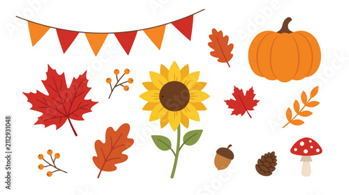 Obraz na plátne Autumn harvest vector collection, vibrant fall season elements, festive Thanksgi