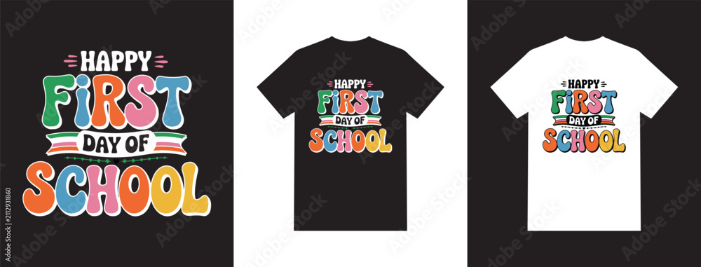 Fototapeta premium Happy first day of school bubble letter typography - Colorful retro vector t-shirt design