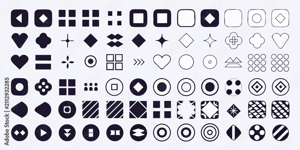 Fototapeta premium Geometric Icons Collection Flat Dark Blue Shapes On White Background