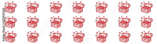 Quadro su tela Hand-drawn red treasure chest overflowing with gold coins