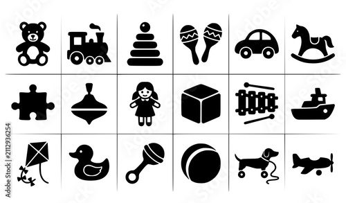 Obraz na płótnie Simple Black Toy Icon Collection for Kids Vector Set