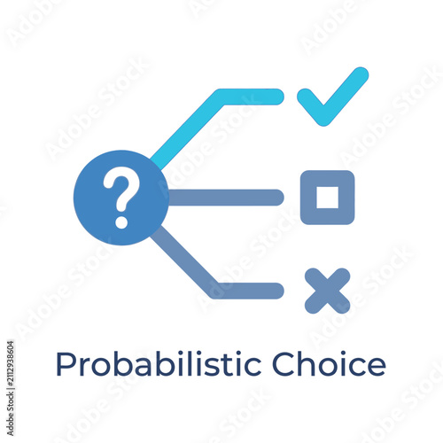 Probabilistic choice featuring a question mark circle branching into three distinct options representing decision making and strategic planning