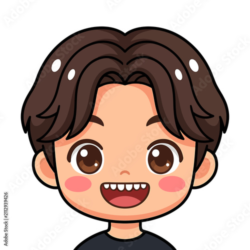 Cute Boy Avatar Sticker Design Featuring A Happy Smiling Character Portrait For Social Media Profiles And Creative Digital Projects