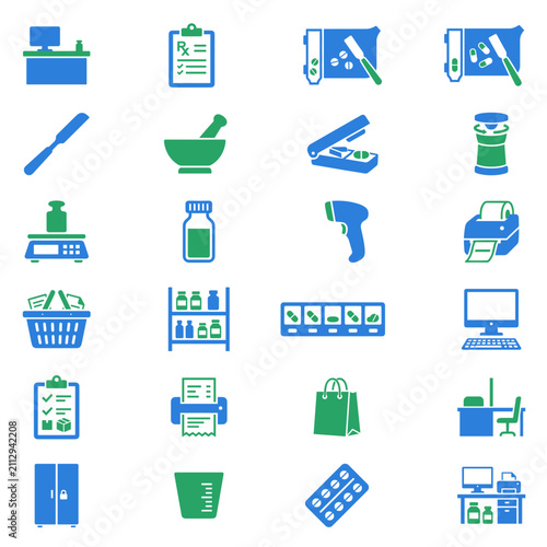 Pharmacy and Retail Icons: Medicine, Shopping, Office & Equipment Vector Set